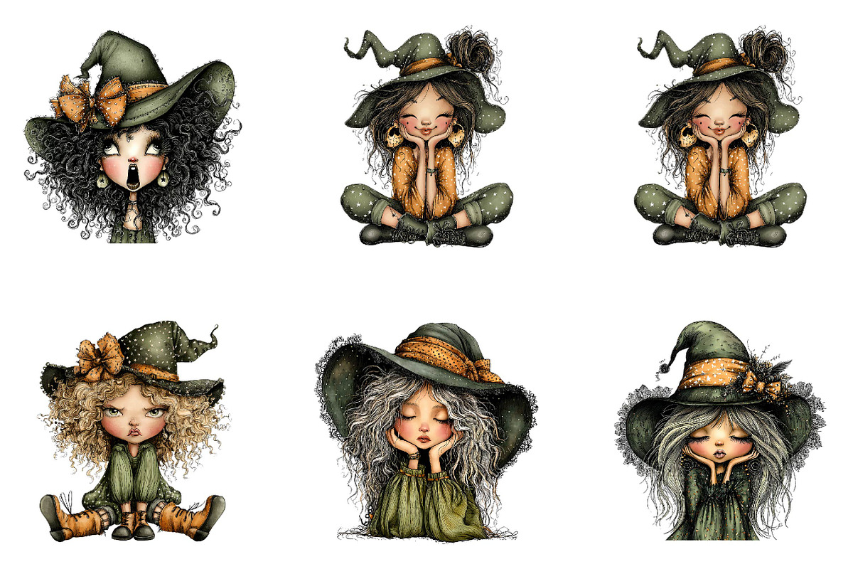 Whimsical Witch Clipart Bundle, a Seasonal Illustration by fashionaddict (Photo 2 of 7)