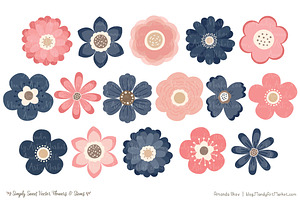 Navy & Blush Flowers Clipart