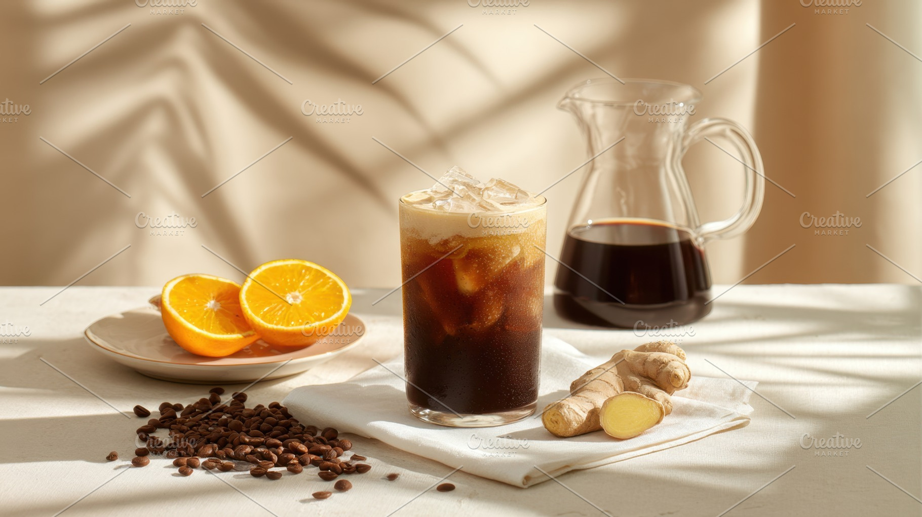 Coffee with ginger and orange slices, a Photo by Beautiful things