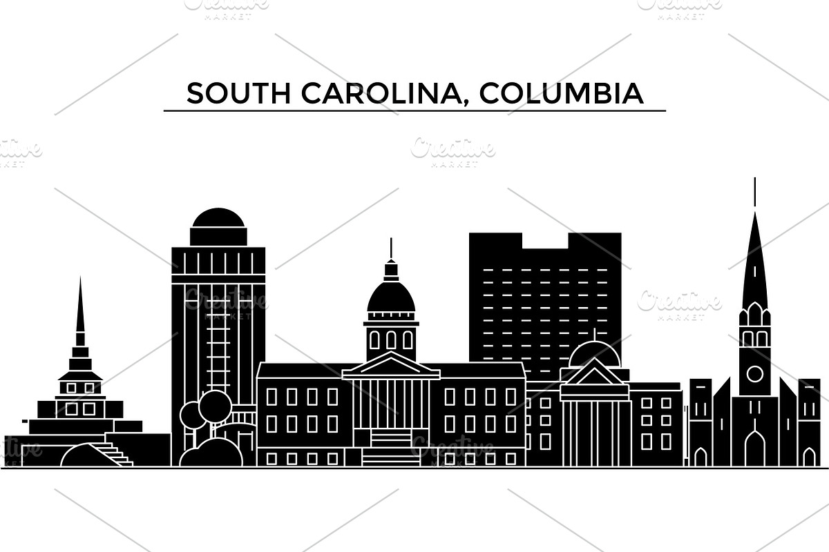 Usa, South California, Columbia architecture vector city skyline, travel cityscape with landmarks, buildings, isolated sights on background, an Illustration by urban icon