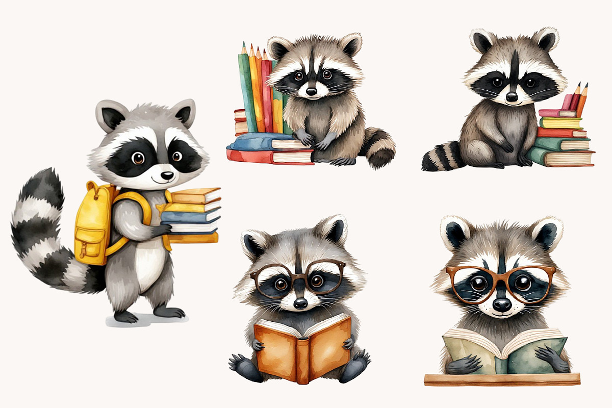 Back to School Raccoon Clipart, a Seasonal Illustration by Designworld (Photo 7 of 11)