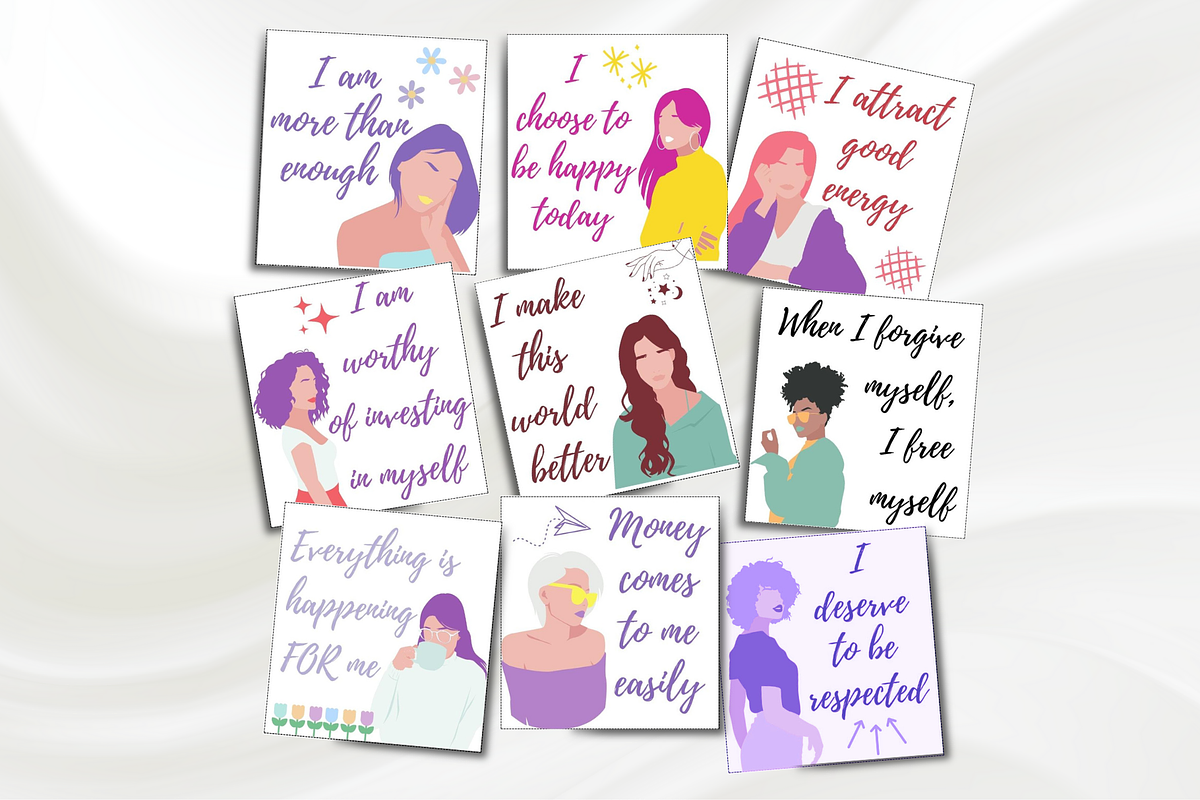 Positive Affirmation Cards for Women, a Card Template by SimoDigitalArt (Photo 4 of 7)