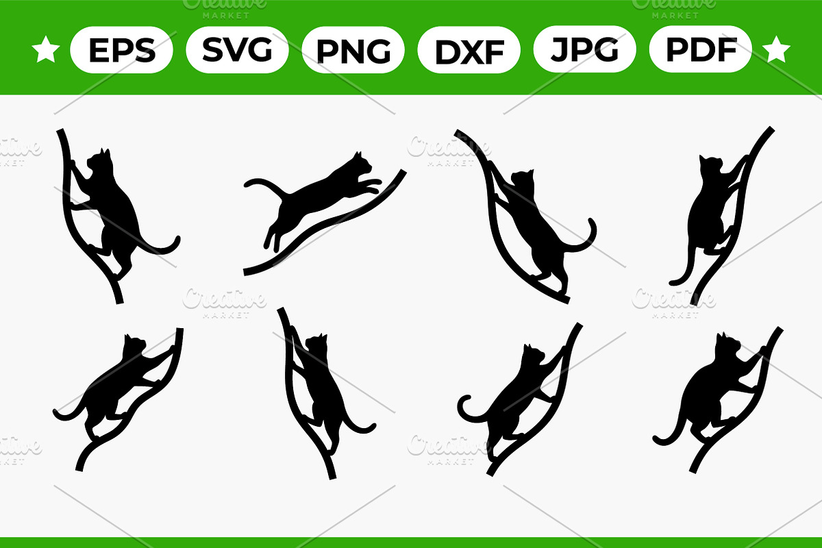 Climbing Cat Branch Silhouettes Set, an Animal Illustration by Artonix (Photo 1 of 3)
