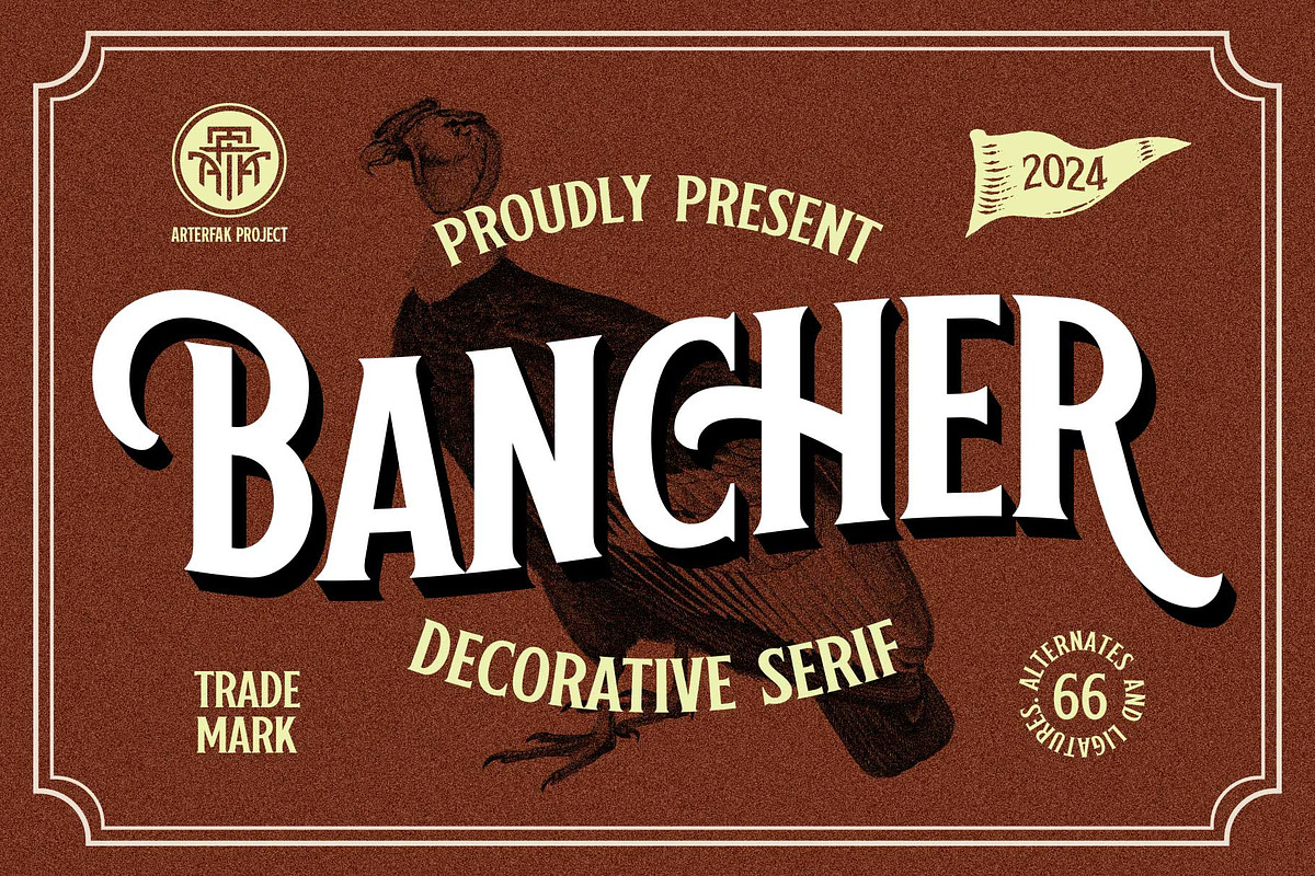 Bancher - Vintage Typeface, a Serif Font by Arterfak Project (Photo 1 of 15)