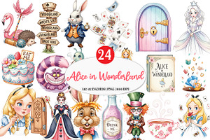 Vintage Alice in Wonderland Clipart, an Illustration by Watercolor design
