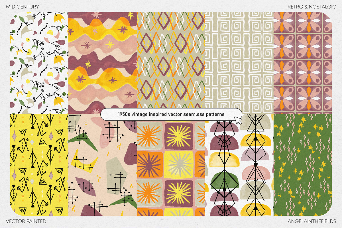Mid Century Vector Patterns, a Pattern Graphic by angelainthefields (Photo 4 of 10)
