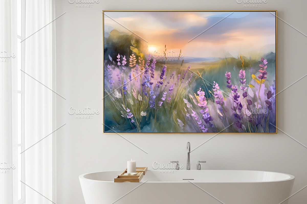 Lavender Field Watercolor Art, a Background Graphic by Floraphoria (Photo 3 of 13)