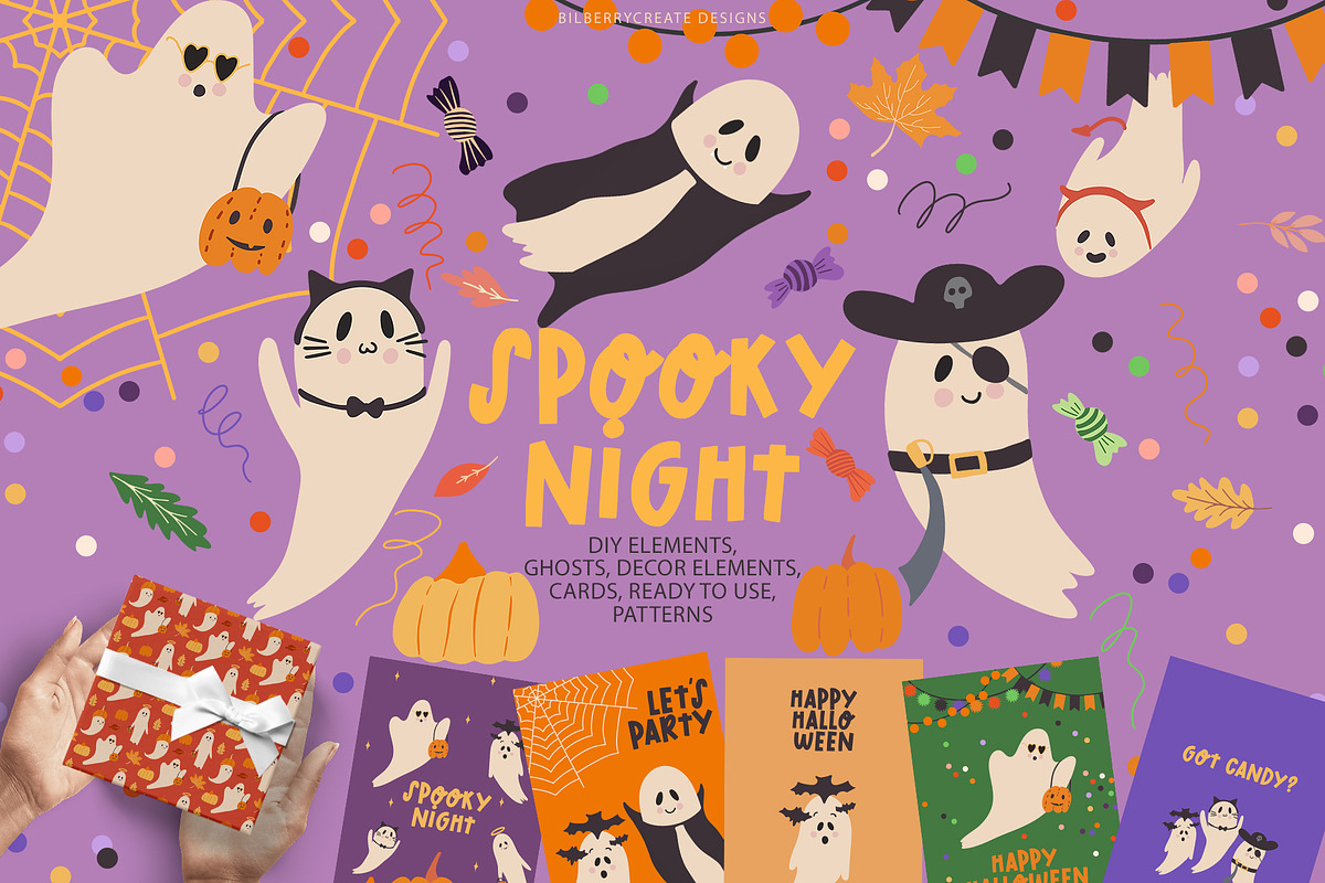 Spooky Night halloween clip art, a Seasonal Illustration by BilberryCreates (Photo 1 of 16)