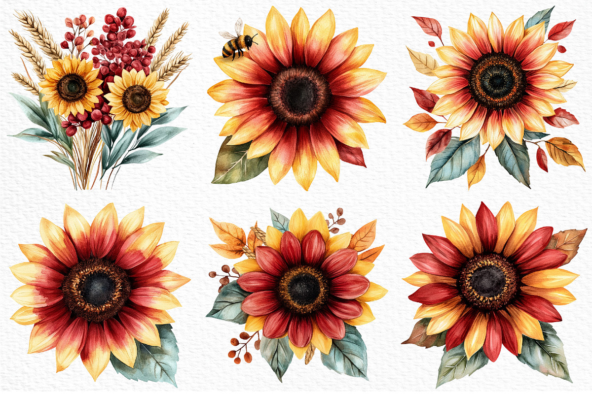 Watercolor Sunflowers Clipart, an Illustration by Craft Nest (Photo 7 of 8)