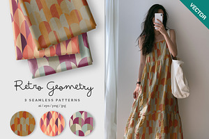 Retro geometry seamless pattern set