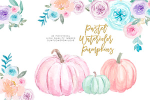 Pastel Pumpkins Watercolor Cliparts