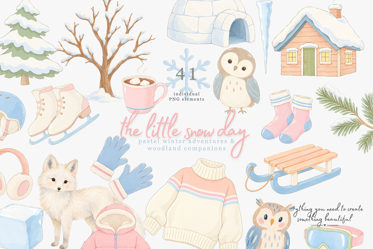 pastel winter watercolor clipart set, a Decorative Illustration by Patishop Art (Photo 1 of 8)