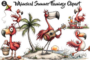 Whimsical Summer Flamingo Clipart, a Seasonal Illustration by CreationArt