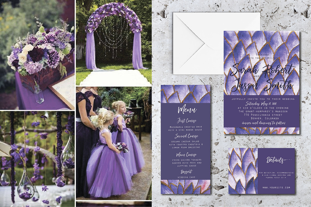 Violet Wedding invitation set, an Invitation Template by digital_essence (Photo 4 of 4)