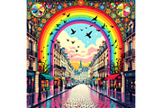 Art Nouveau European Street Rainbow, a Decorative Illustration by Sharon Schwalbe (Thumbnail 2 of 2)