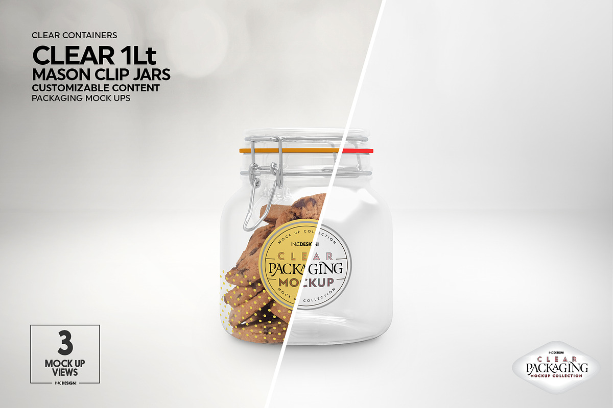 Clear 1Liter Mason Clip Jar Mockup, a Cups & Container Mockup by INCDesign (Photo 2 of 9)