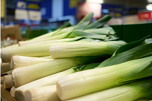 Fresh leeks displayed in a market, a Graphic by darksoul72