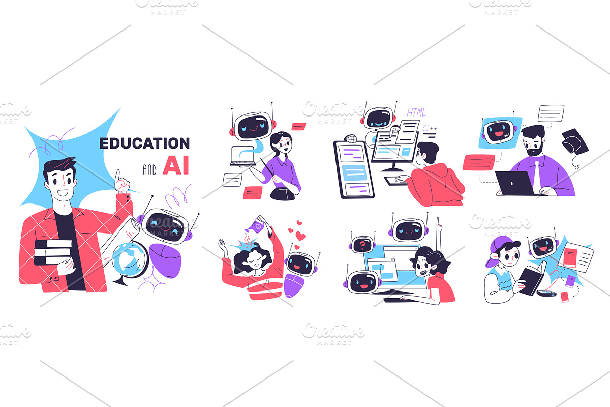 Ai education people. Child students, a Technology Illustration by Stock-Smart-Start