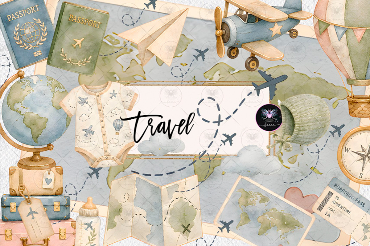 Travel Baby Shower Clipart, a Decorative Illustration by BigCakeBee (Photo 1 of 4)