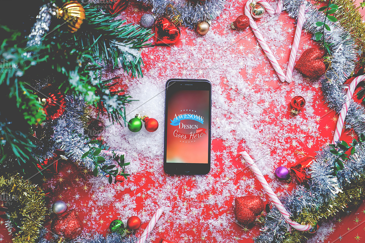 Christmas & New Year Mock-Up, an iPhone Mockup by EmilGuseinov (Photo 3 of 23)