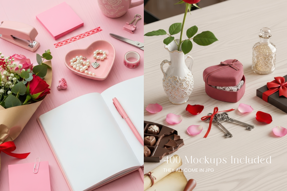 Valentine Aesthetic Desk Scene 400, a Packaging Mockup by KennedyStudio (Photo 2 of 11)