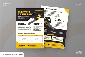Electric Chain Saw Data Sheet, a Flyer Template by Annora Studio