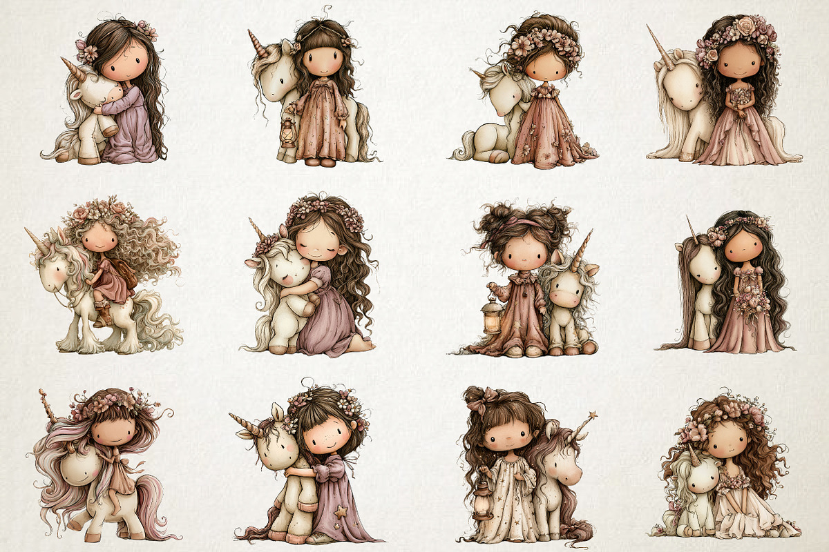 Cute Girl with Unicorn PNG Clipart, a Seasonal Illustration by RobertsArt (Photo 2 of 7)
