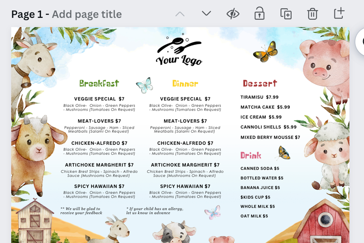 Cute Farm Animals Kid’s Menus, a Marketing Template by AIW SOLUTIONS (Photo 2 of 4)
