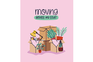 moving boxes card, an Object Illustration by studiogstock