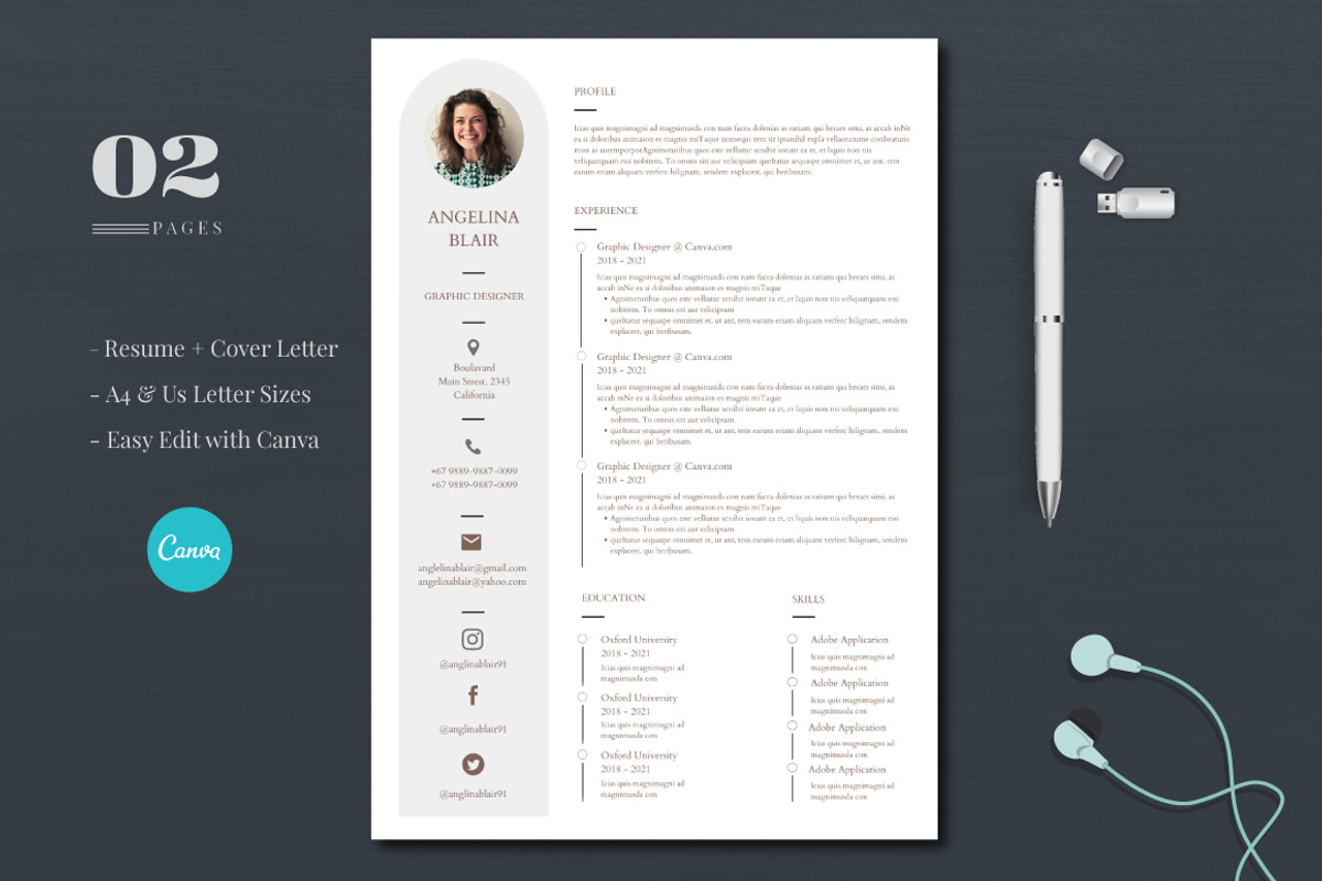 Minimalist Resume - Canva, a Resume Template by Atakana (Photo 1 of 2)