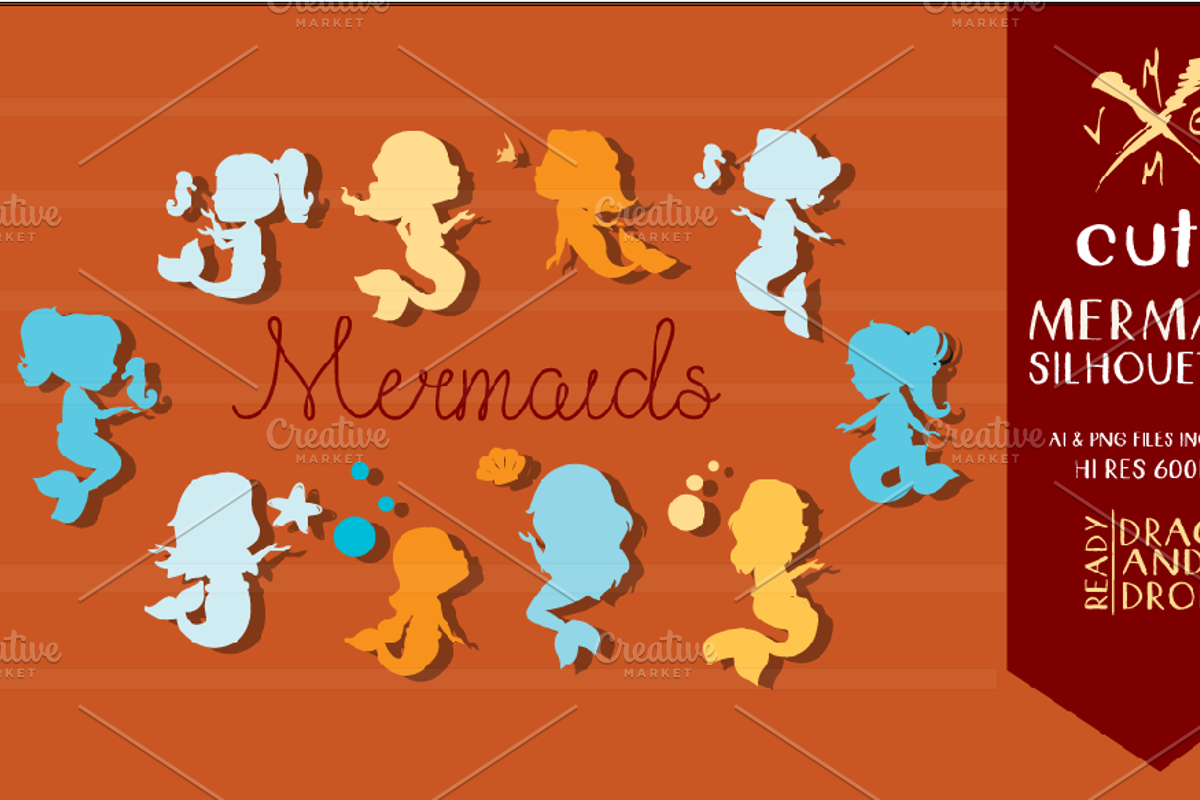 BEACH MERMAID POSES, an Outline Icon by MVMG