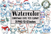 Christmas Cute Yeti Clipart, an Illustration by Design Market (Thumbnail 1 of 3)