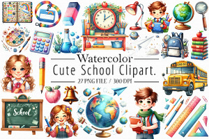 Watercolor School Clipart, an Illustration by Libby Wishes