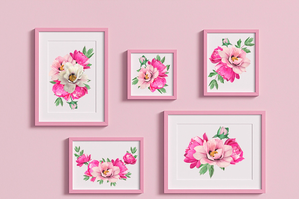 Watercolor Pink Peonies Clipart, an Object Graphic by DiashaArt (Photo 4 of 10)