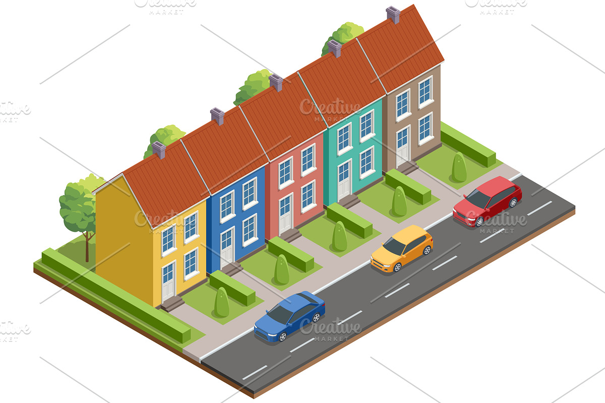 Isometric street view with colorful, an Object Illustration by Golden Sikorka