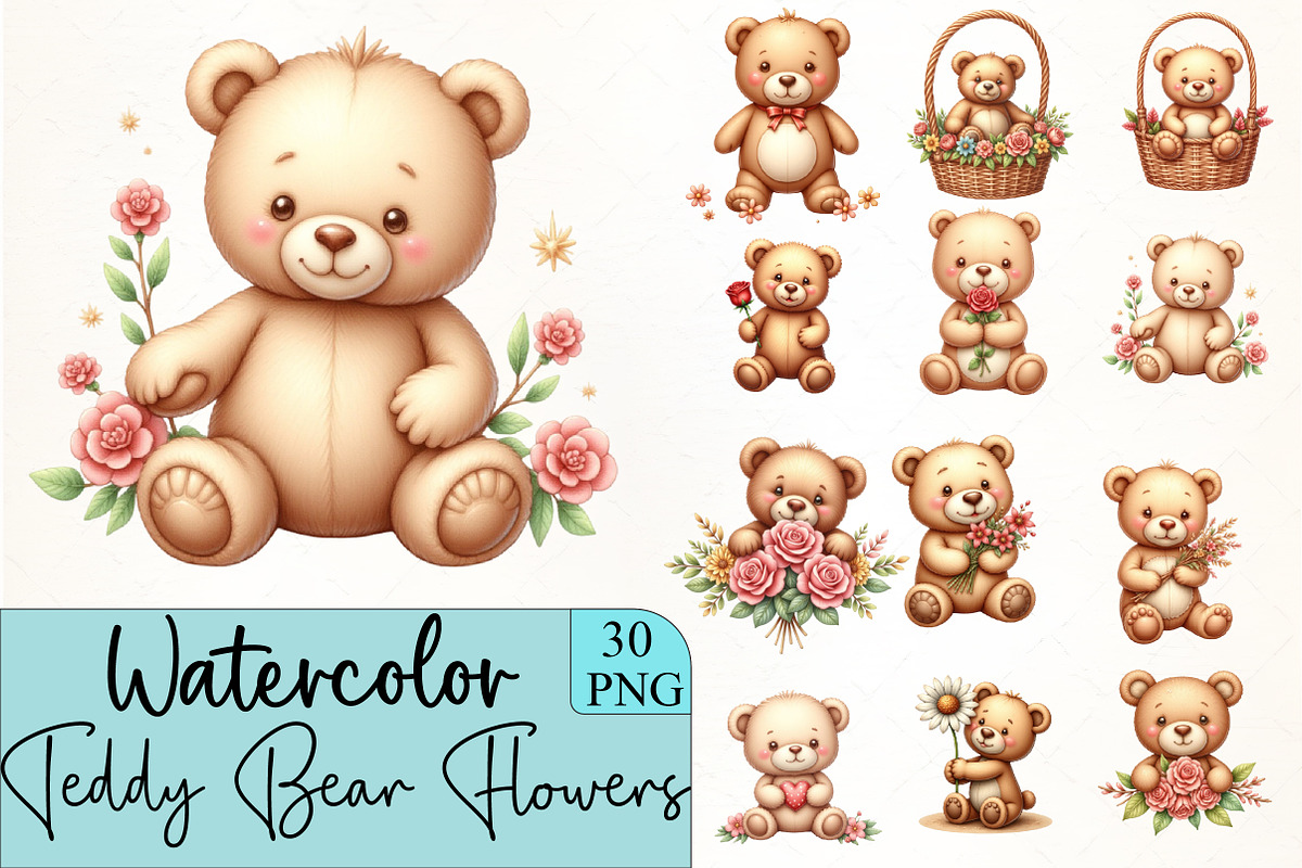 Teddy Bear with Flowers Sublimation, an Illustration by CrexoraLab (Photo 3 of 5)