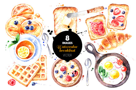 Watercolor Breakfast Vector Set