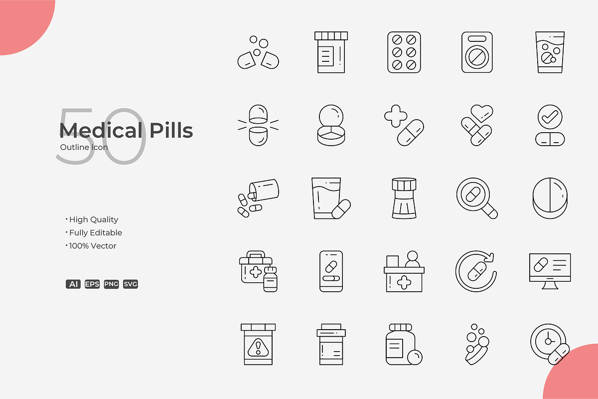Medical Pills Outline Icons, an Outline Icon by Bloodline