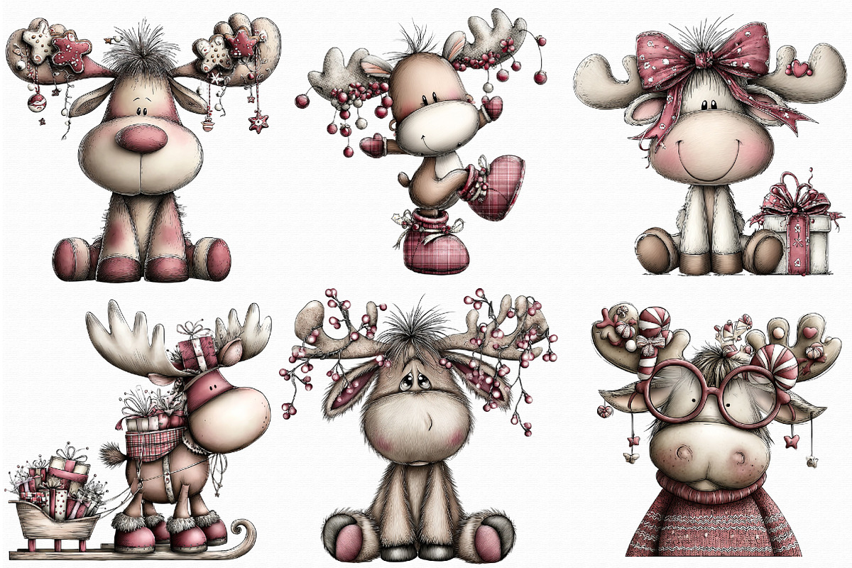 Quirky Christmas Moose Clipart, an Illustration by Libby Wishes (Photo 2 of 7)