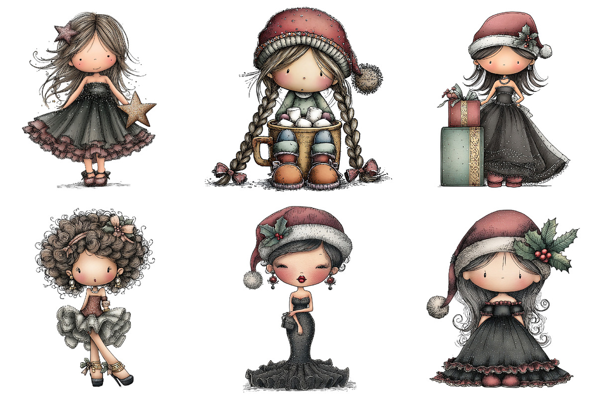 Watercolor Glam Christmas Girl, an Illustration by DreamArtGraphic (Photo 4 of 5)