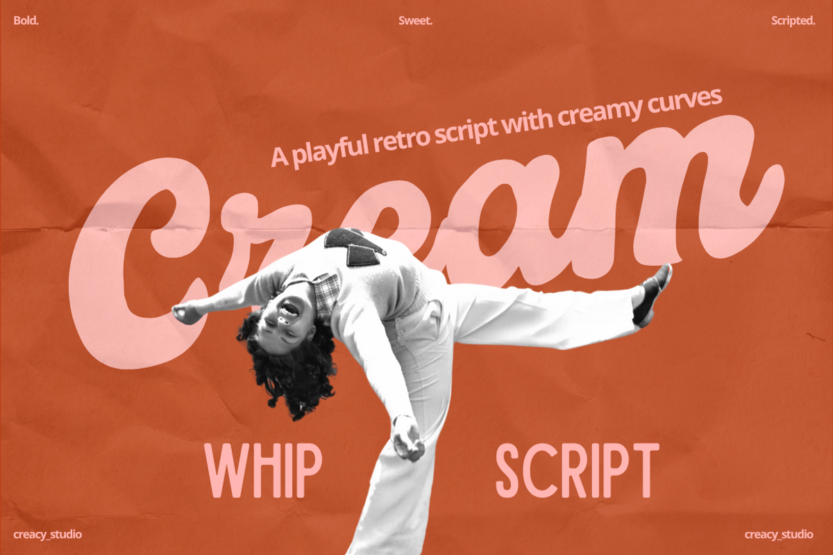 Cream Whip Script – Bold Retro Brush, a Script Font by Creacy Studio (Photo 1 of 8)