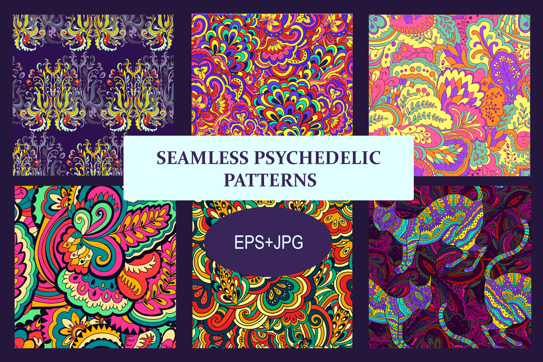 Seamless psychedelic patterns, a Background Graphic by Robusta