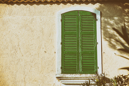 Green window featuring green, shutters, and window, an Architecture Photo by Olezzo