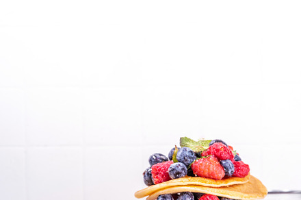 Stack of pancakes with berries, a Food & Drink Photo by Rimma