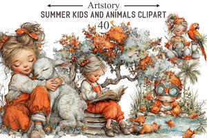 Summer Kids and Animals Clipart, an Illustration by designcity5