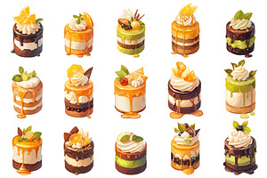 Set of cartoon different desserts, a Food Illustration by LadadikArt