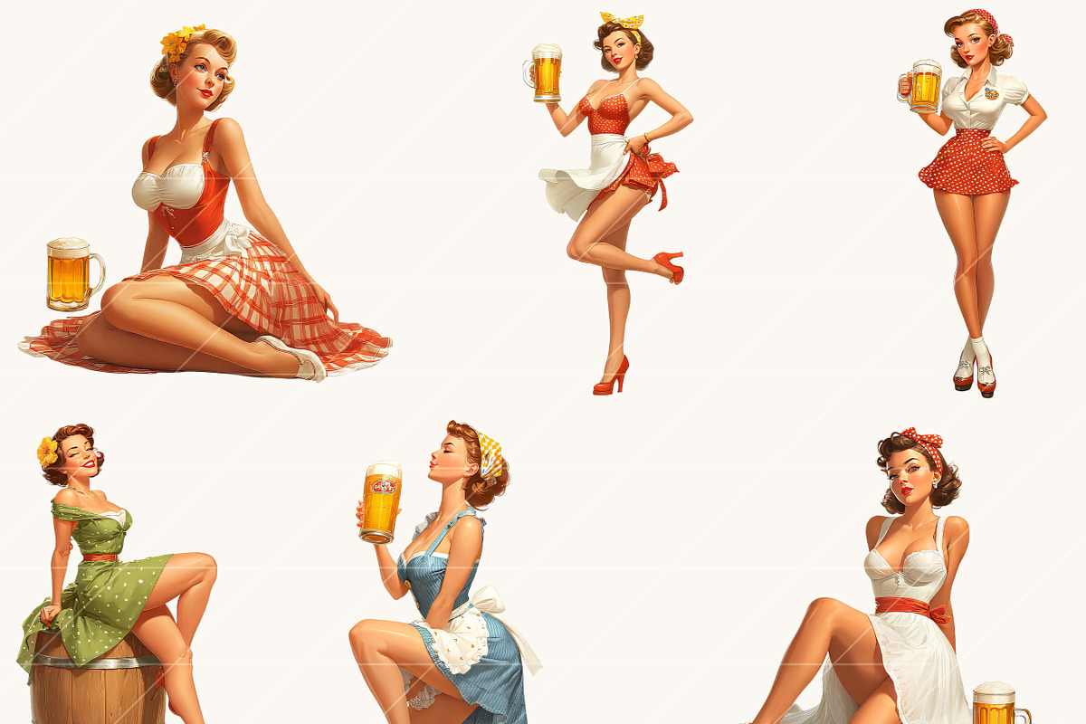Retro Vintage Beer Girl Clipart, a Person Illustration by BusyDaydesign (Photo 4 of 9)