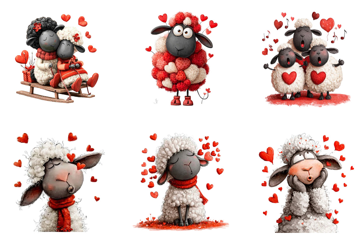 Funny Valentine Sheep Clipart, an Illustration by CreationArt (Photo 2 of 6)