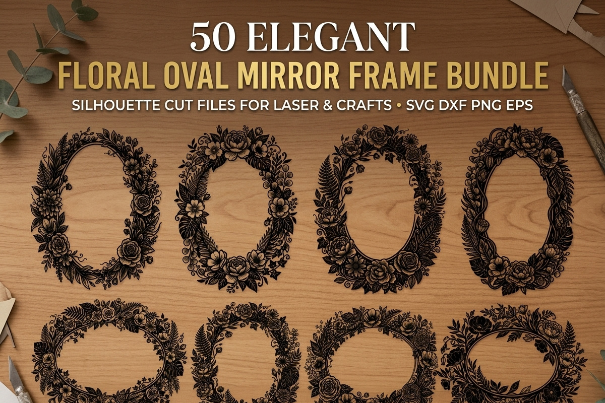 50 Elegant Floral Oval Mirror Frame, a Decorative Illustration by Amazin_art (Photo 1 of 34)
