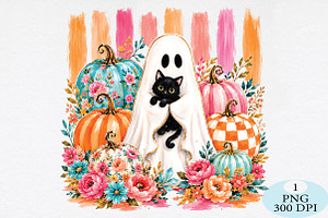 Striped Halloween Ghost PNG, a Seasonal Illustration by Daily.Designs